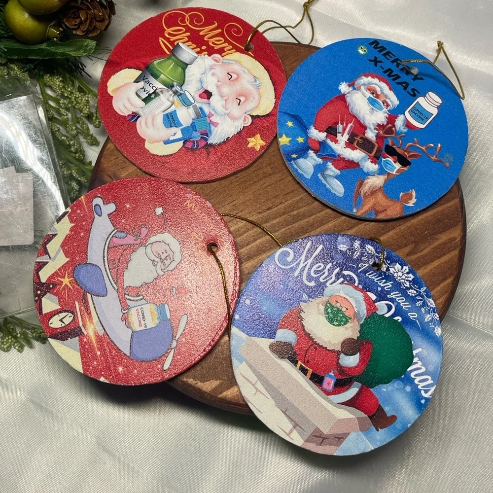 Funny Santa Christmas Ornaments Set of 4 Covid Vaccine Mask Humor Decor NEW